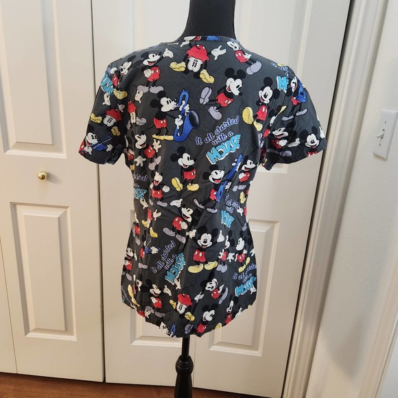 Disney Mickey Mouse Scrub Top Women's Medium Gray It All Started With A Mouse M - Picture 5 of 7